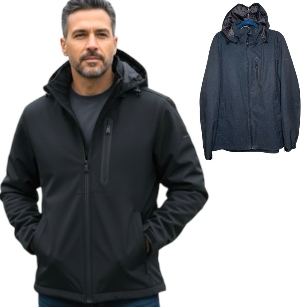 Perry Ellis Performance Hooded Jacket Sz L Charcoal Black Water Resistant Vented